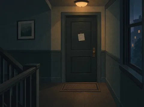 Illustration: a folded note taped to an apartment door